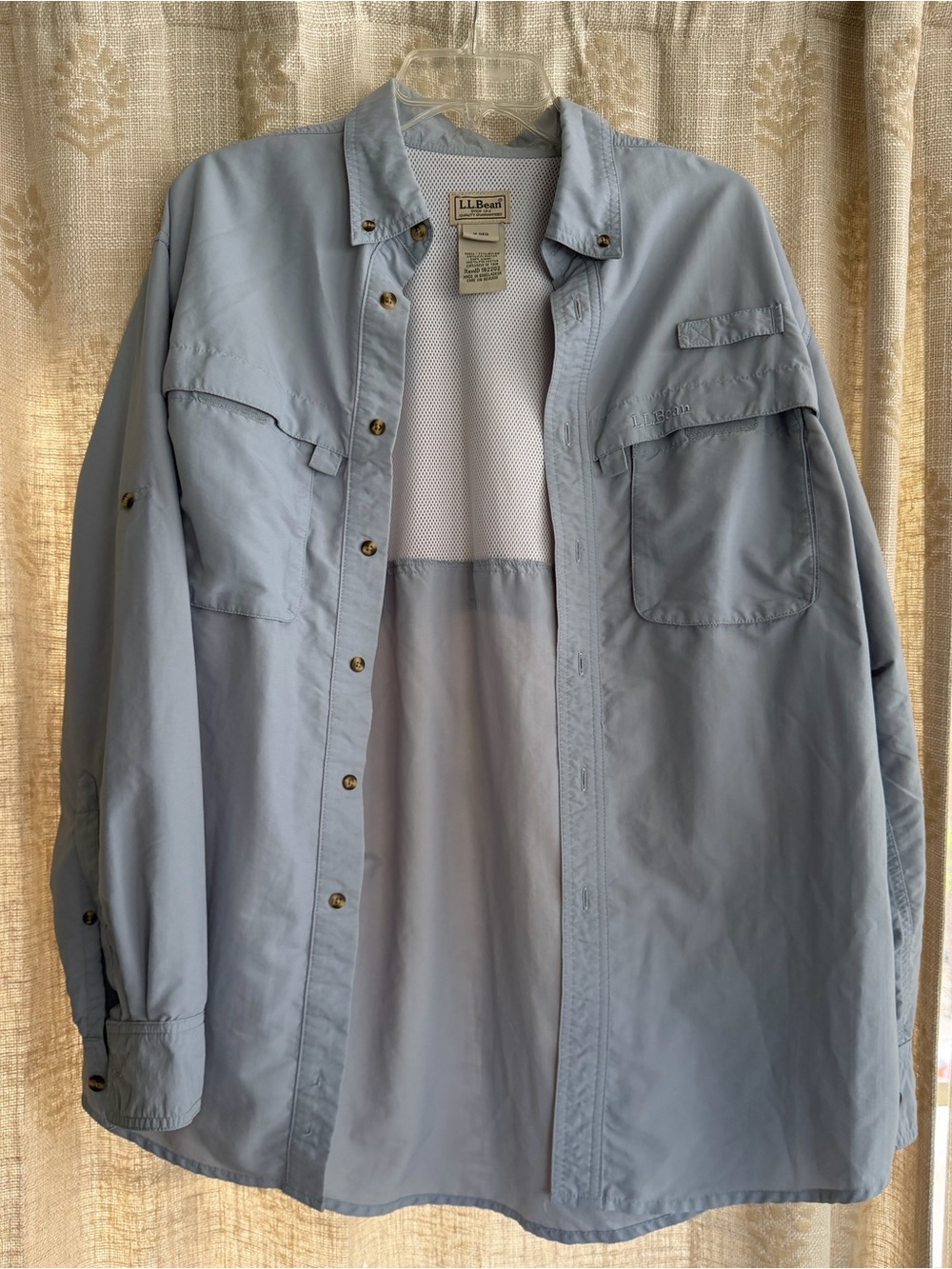 L.L.Bean Men’s M Light Blue Ventilated Fishing Shirt Outdoor Hiking Mesh